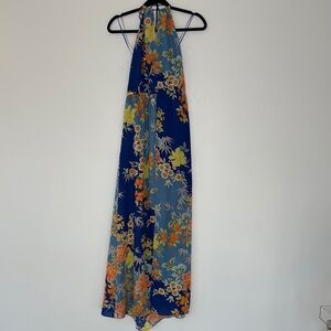Floral Blue and Orange Halter Dress
